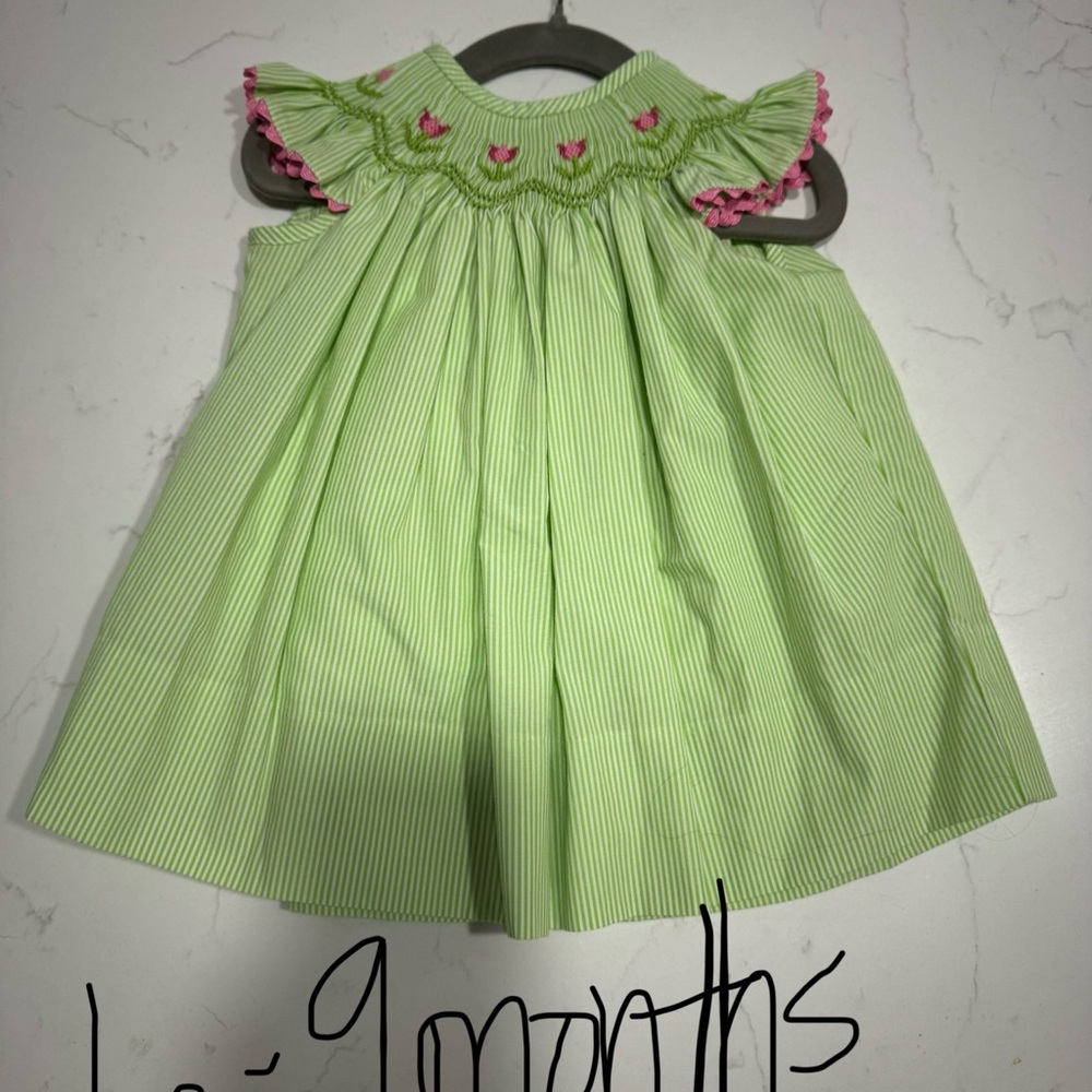 Green Striped Baby Dress with Pink Accents